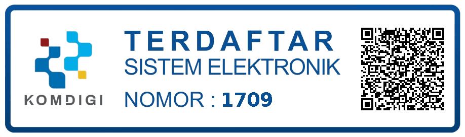 Lencana Terdaftar Sistem Elektronik Komdigi, nomor 1709. Membuka laman resmi pendaftaran di tab baru.